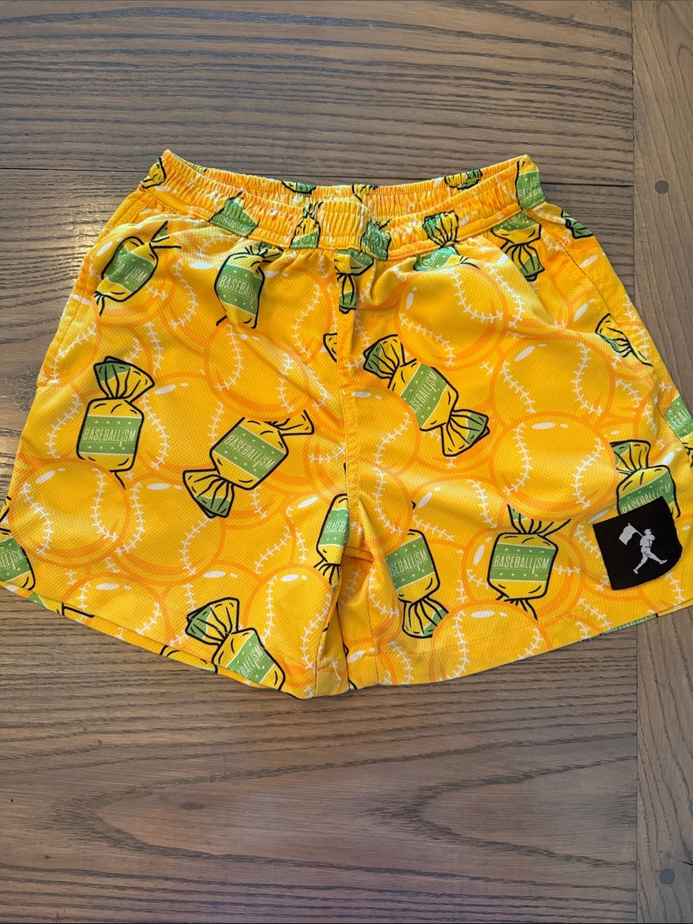 Baseballism- Yellow Doubles and Bubbles Baseball Candy Print Athletic Shorts